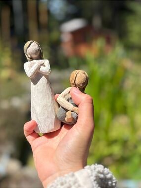 Willow Tree Carved Figurine Set in White and Natural Wood Tones